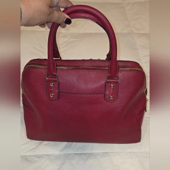 Michael Kors Red SANDRINE STUDDED SATCHEL - Picture 3 of 13
